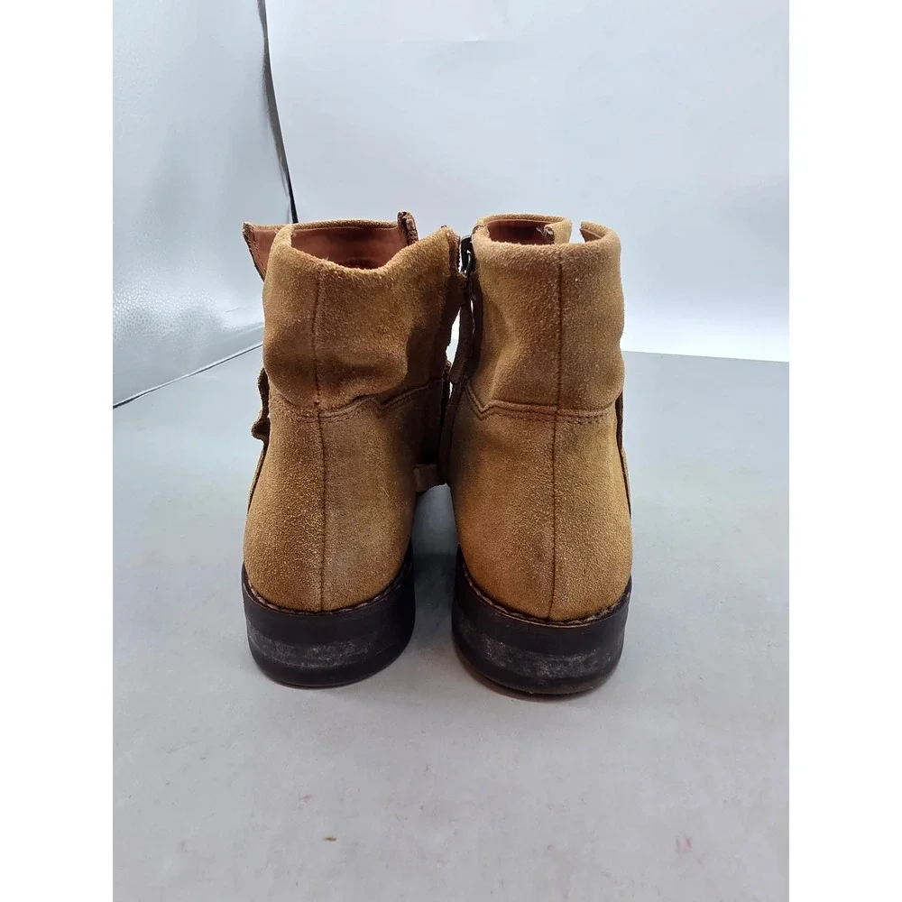 Franco Sarto Malina Tan Suede Ankle Boots‎ Womens 7.5 M Side Zip Round Toe